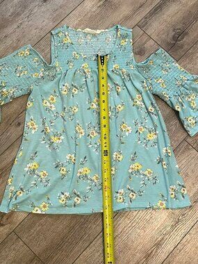 Women’s Floral Blouse, No Comment Teal Shirt, Size L